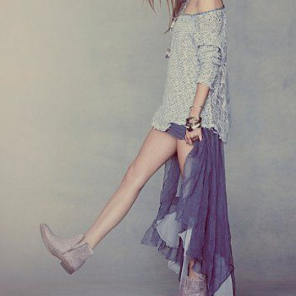 Free People Raw Tulle Maxi Slip dress blue grey - Picture 2 of 7